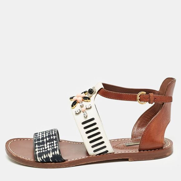 Louis Vuitton Multicolor Canvas And Leather Crystal Embellishedankle Strap